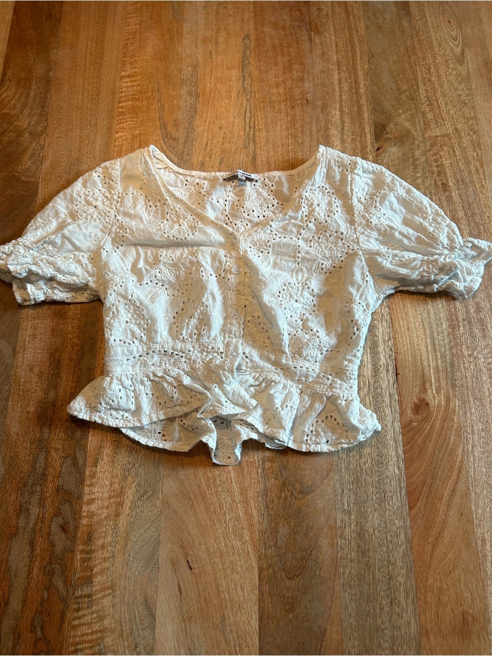 Fashion Nova White Eyelet Ruffle Peplum Blouse